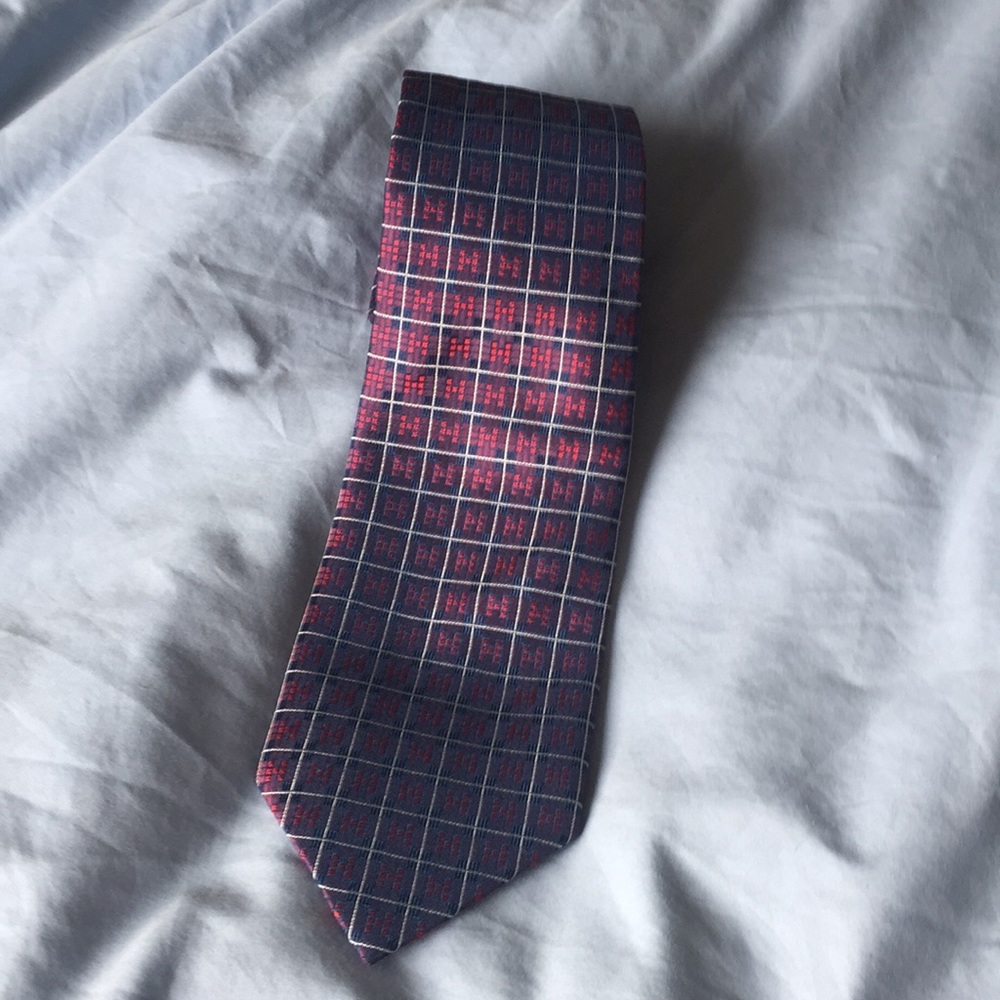 Hermès Checkered H Blue/Red 100% Silk Tie